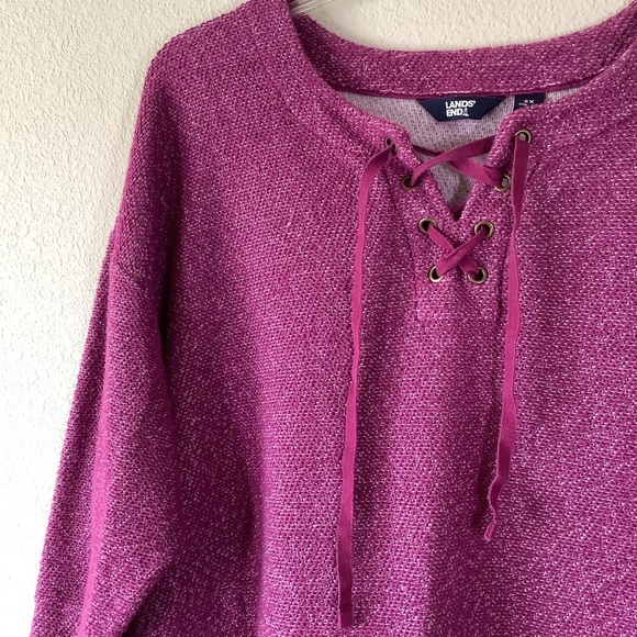 LANDS' END Pullover Tunic Sweater Boucle Tweed Top Casual Travel Magenta Pink 2X - Picture 2 of 8